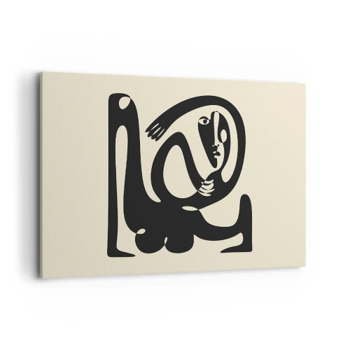 Cuadro sobre lienzo - Impresión de Imagen - Una figura abstracta en negro sobre un fondo beige. - 120x80cm - Casi Picasso - Decoración de pared moderna para salón y dormitorio ARTTOR