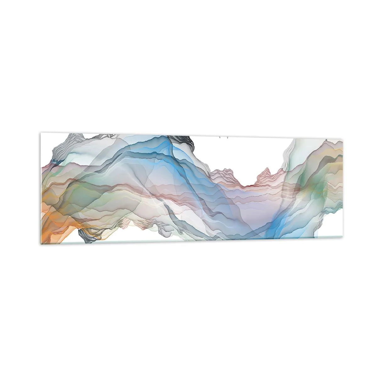 Cuadro sobre vidrio - Impresiones sobre Vidrio - Un paisaje sutil con montañas, agua y un barco. - 160x50cm - Hacia las montañas de cristal - Decoración de pared moderna para salón y dormitorio ARTTOR
