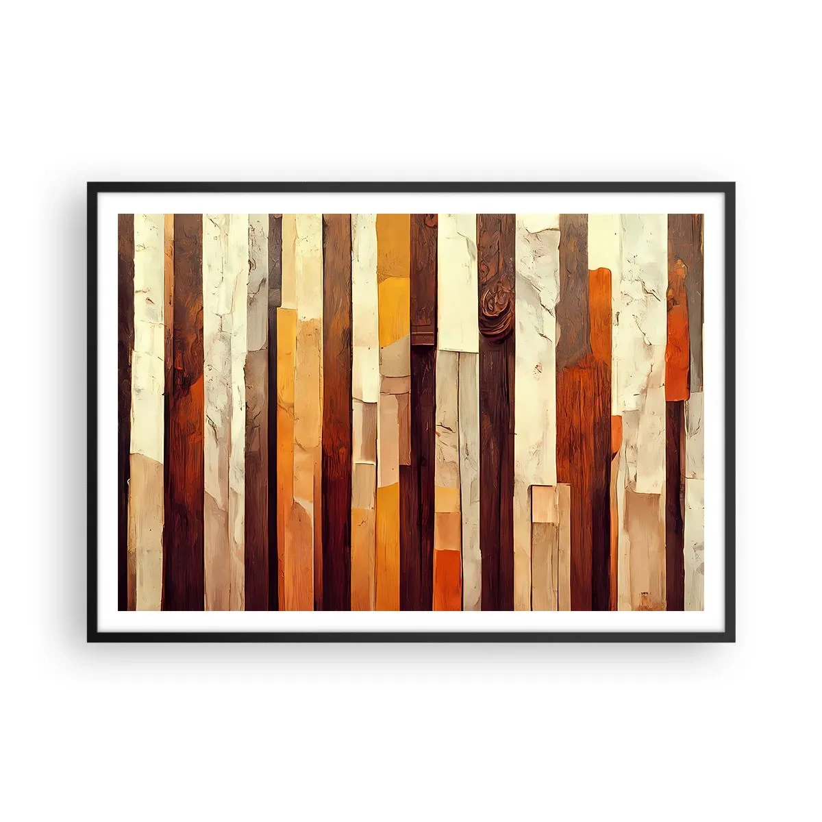 Póster en marco negro - Composición geométrica en tonos madera y dorado. - 100x70cm - Himno de los árboles del bosque - Decoración de pared moderna para salón y dormitorio ARTTOR