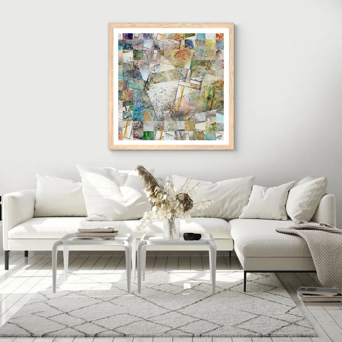 Póster en marco roble claro - Remodelación geométrica - 40x40 cm