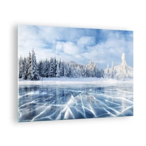 Cuadro sobre vidrio - Impresiones sobre Vidrio - Un lago congelado rodeado de un bosque invernal. - 70x50cm - Vista deslumbrante y cristalina - Decoración de pared moderna para salón y dormitorio ARTTOR