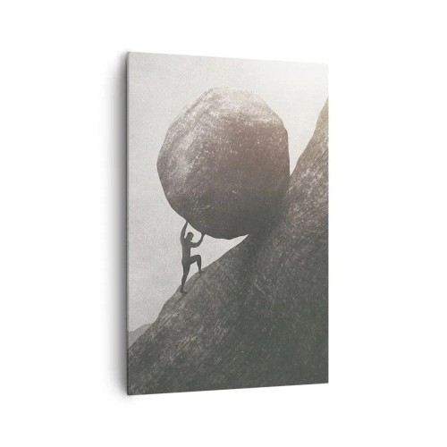 Cuadro sobre lienzo - Impresión de Imagen - Un hombre trepando una enorme roca por una colina. - 80x120cm - Creo, contra toda esperanza - Decoración de pared moderna para salón y dormitorio ARTTOR