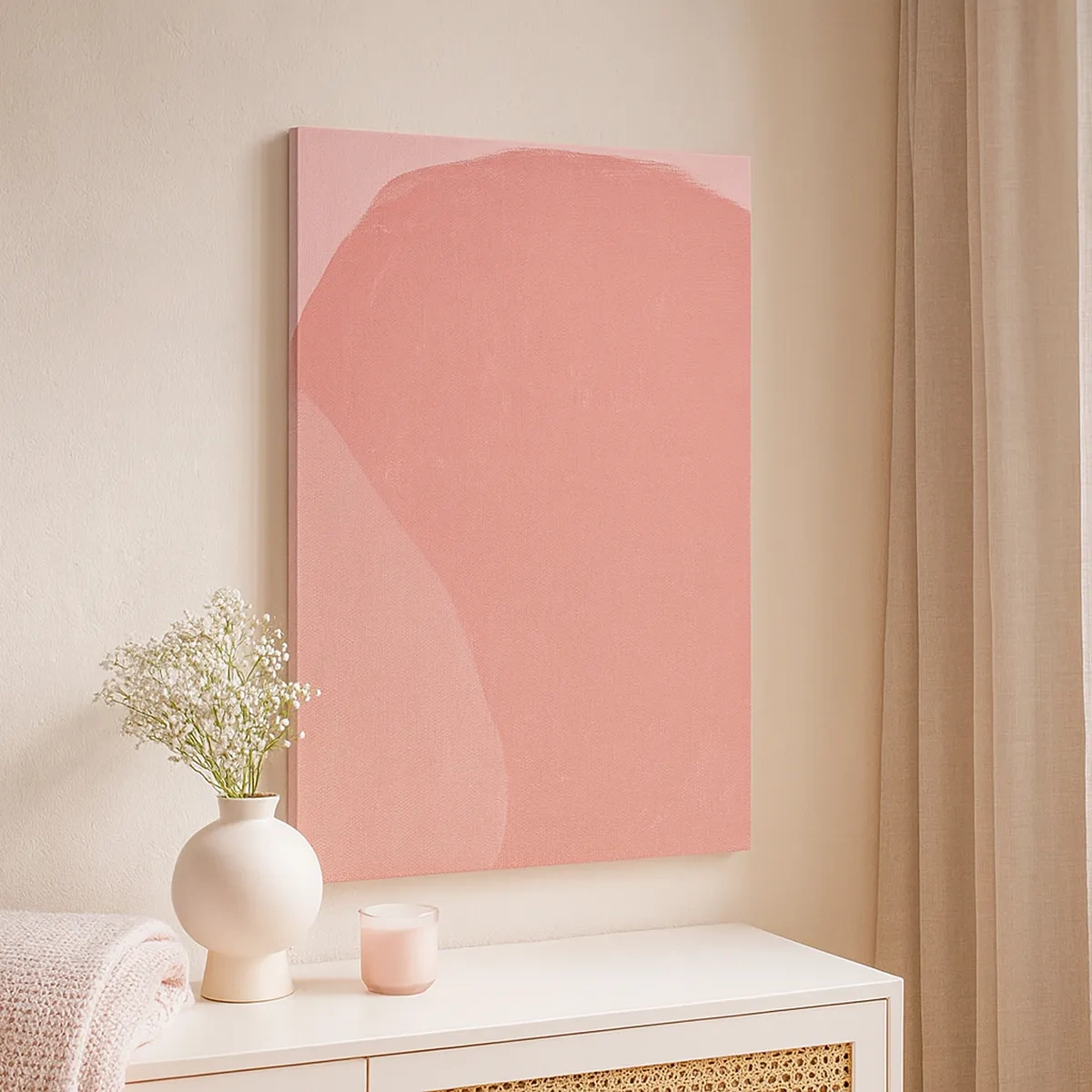 Cuadro sobre lienzo - Impresión de Imagen - Abstracción delicada en tonos rosa, formas orgánicas y minimalismo. - 50x70cm - Composición orgánica en rosa - Decoración de pared moderna para salón y dormitorio ARTTOR
