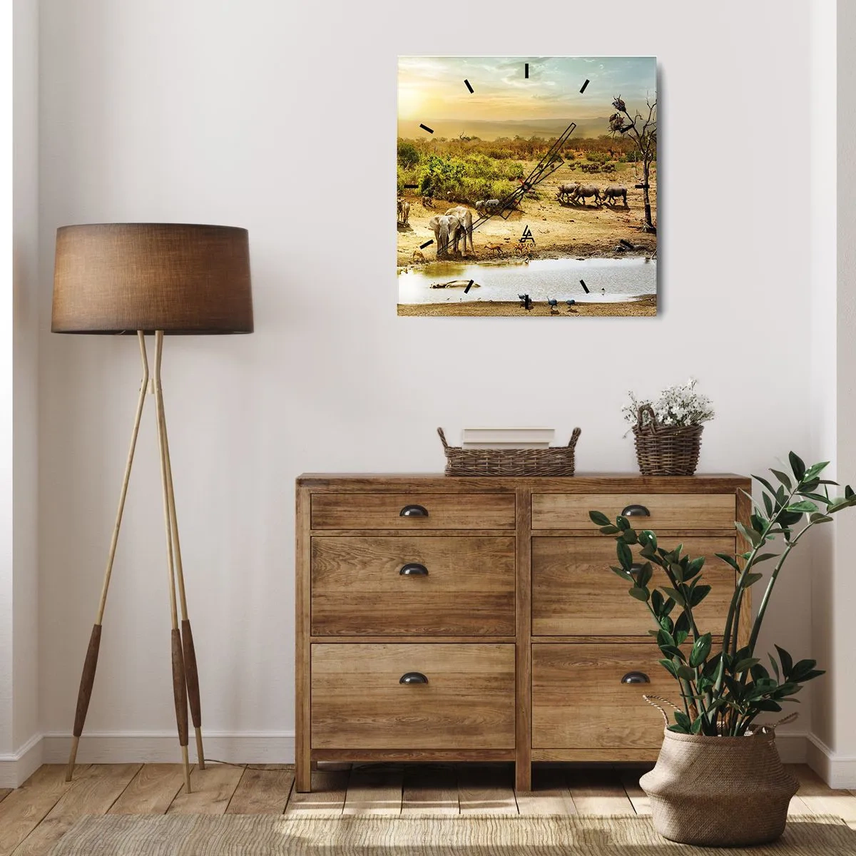 Reloj de pared - Reloj de vidrio - Y del Edén fluyó un río... - 40x40 cm