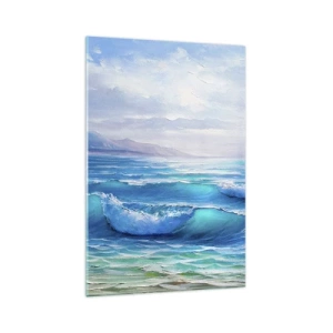 Cuadro sobre vidrio - Impresiones sobre Vidrio - Un pintoresco paisaje marino con olas y un cielo azul. - 70x100cm - Trae consuelo - Decoración de pared moderna para salón y dormitorio ARTTOR