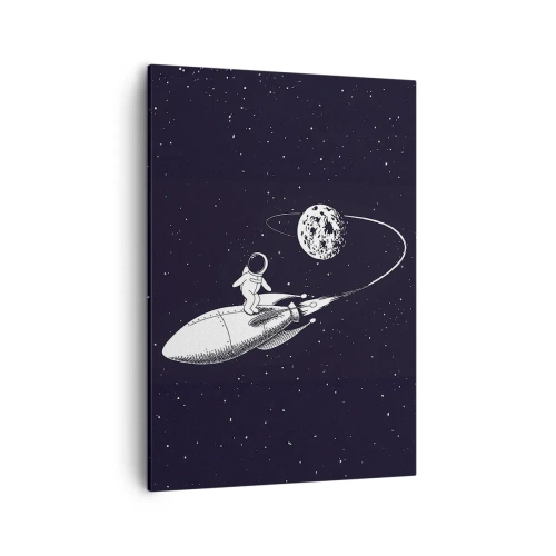 Cuadro sobre lienzo - Impresión de Imagen - Astronauta en un cohete en el espacio - 50x70cm - Surfista espacial - Decoración de pared moderna para salón y dormitorio ARTTOR
