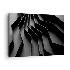 Cuadro sobre lienzo - Impresión de Imagen - Abstracción en blanco y negro con estructuras geométricas. - 70x50cm - Orden espacial - Decoración de pared moderna para salón y dormitorio ARTTOR