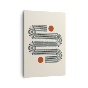 Cuadro sobre lienzo - Impresión de Imagen - Patrón geométrico con líneas y círculos naranjas. - 70x100cm - De principio a fin - Decoración de pared moderna para salón y dormitorio ARTTOR