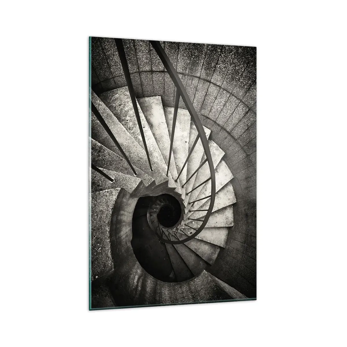 Cuadro sobre vidrio - Impresiones sobre Vidrio - Escalera de caracol en blanco y negro de estilo moderno. - 80x120cm - Escaleras arriba, escaleras abajo - Decoración de pared moderna para salón y dormitorio ARTTOR