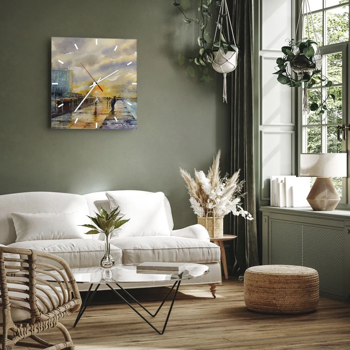 Reloj de pared - Reloj de vidrio - Vida en la orilla - 40x40 cm