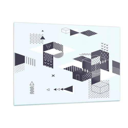 Cuadro sobre vidrio - Impresiones sobre Vidrio - Composición geométrica abstracta en blanco y negro sobre un fondo claro. - 120x80cm - Las matemáticas en el alma - Decoración de pared moderna para salón y dormitorio ARTTOR