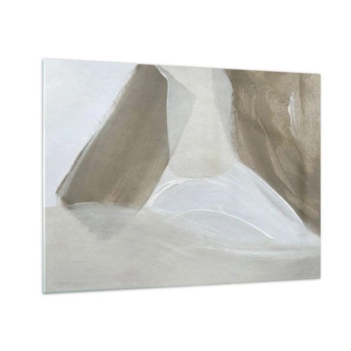 Cuadro sobre vidrio - Impresiones sobre Vidrio - Una delicada abstracción en blanco y beige con trazos suaves. - 70x50cm - Ola de blanco - Decoración de pared moderna para salón y dormitorio ARTTOR
