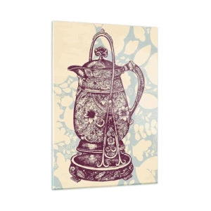 Cuadro sobre vidrio - Impresiones sobre Vidrio - Una jarra vintage decorada sobre un fondo claro con un adorno. - 50x70cm - La belleza de lo cotidiano - Decoración de pared moderna para salón y dormitorio ARTTOR