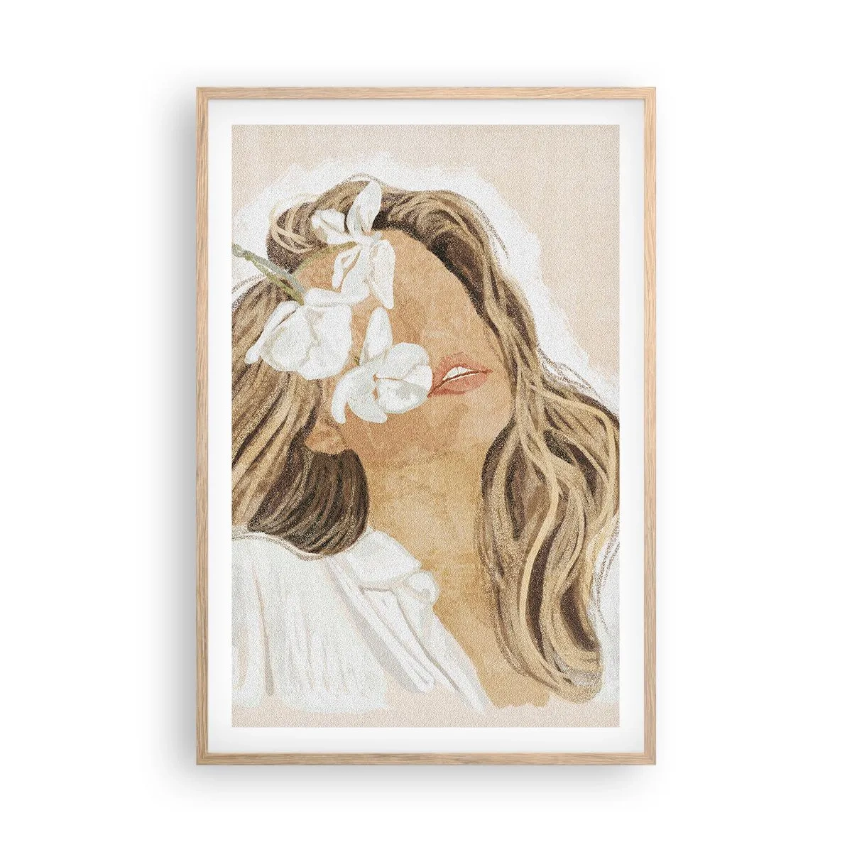 Póster en marco roble claro - Entre flores, en éxtasis - 61x91 cm