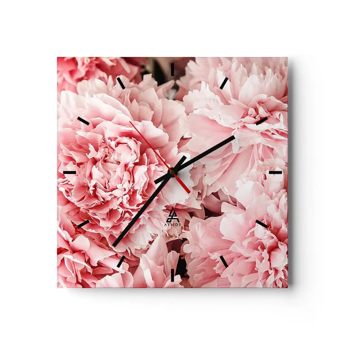Reloj de pared - Reloj de vidrio - Peonías rosas sutiles en un entorno delicado. - 30x30cm - Sueño rosa - Decoración de pared moderna para salón y dormitorio ARTTOR
