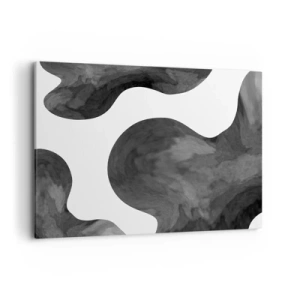 Cuadro sobre lienzo - Impresión de Imagen - Patrón abstracto en tonos de gris y blanco. - 120x80cm - El blanco fluye sobre el negro - Decoración de pared moderna para salón y dormitorio ARTTOR