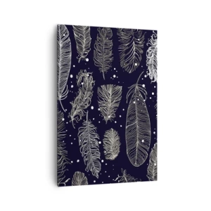 Cuadro sobre lienzo - Impresión de Imagen - Delicadas plumas blancas sobre un fondo azul marino. - 70x100cm - Encaje de plumas - Decoración de pared moderna para salón y dormitorio ARTTOR