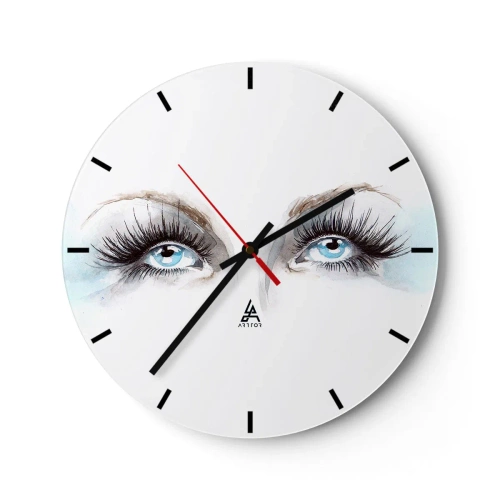 Reloj de pared - Reloj de vidrio - Ojos azules con pestañas largas en un estilo artístico de acuarela. - 30x30cm - ¿Los ojos de un ángel? - Decoración de pared moderna para salón, cocina y dormitorio ARTTOR