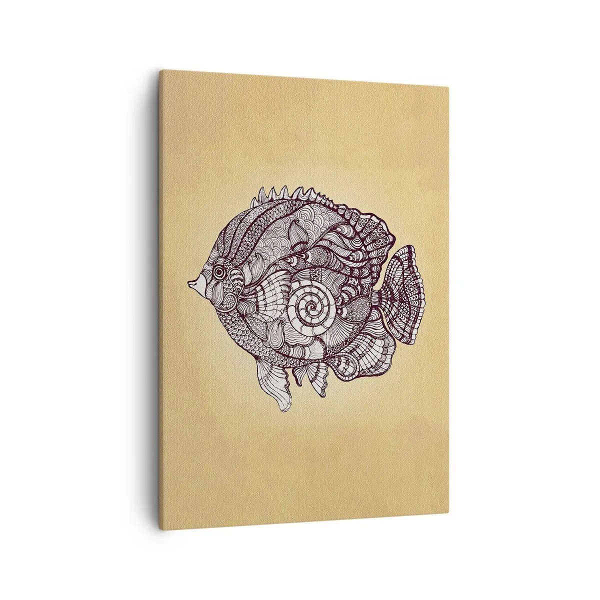 Cuadro sobre lienzo - Impresión de Imagen - Peces decorativos en estilo de dibujo con patrones. - 50x70cm - De un océano de ornamentos - Decoración de pared moderna para salón y dormitorio ARTTOR