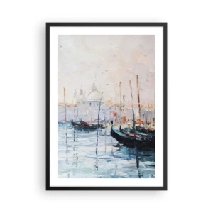 Póster en marco negro - Venecia con góndolas en estilo pictórico impresionista - 50x70cm - Más allá del agua, más allá de la niebla - Decoración de pared moderna para salón y dormitorio ARTTOR