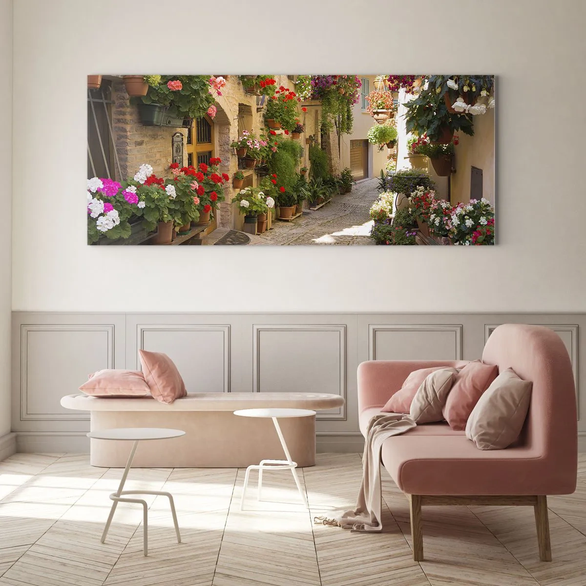 Cuadro sobre vidrio - Impresiones sobre Vidrio - En un torrente de flores - 100x40 cm