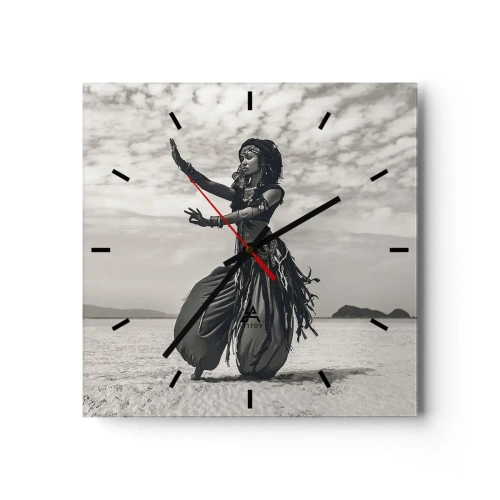 Reloj de pared - Reloj de vidrio - Bailarina exótica con el desierto como telón de fondo - 30x30cm - Danza de las Islas del Sur - Decoración de pared moderna para salón y dormitorio ARTTOR