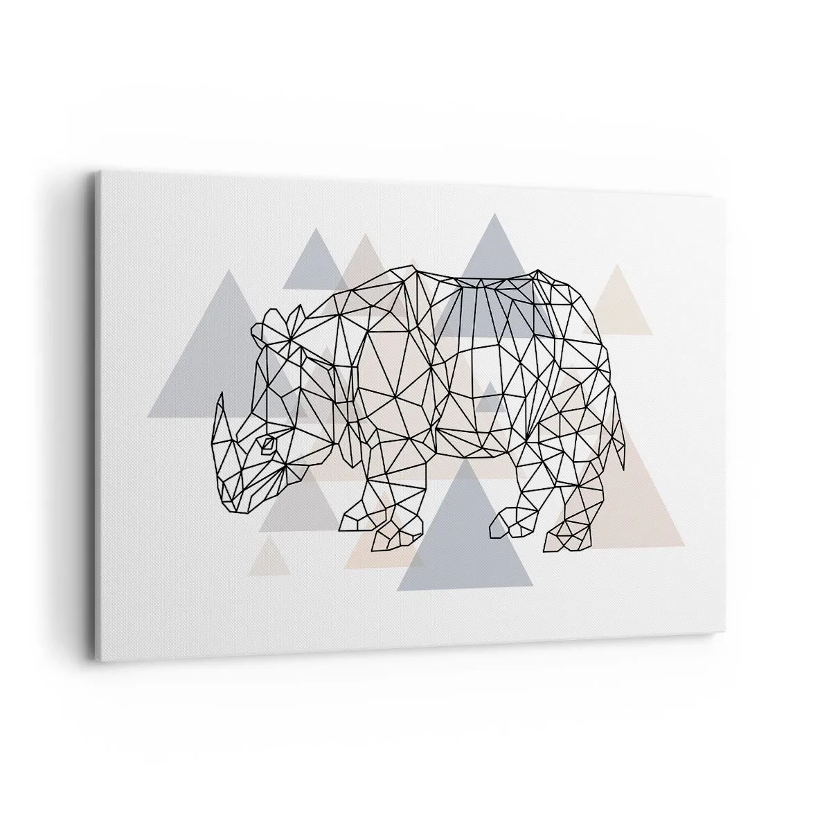 Cuadro sobre lienzo - Impresión de Imagen - Rinoceronte geométrico sobre un fondo de delicados triángulos. - 120x80cm - Estructura de la fuerza - Decoración de pared moderna para salón y dormitorio ARTTOR