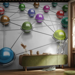 Fotomural Premium Canvas - Una red cósmica - Abstracción, bolas de metal, 3D - 300x210 cm