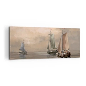 Cuadro sobre lienzo - Impresión de Imagen - Veleros en un mar en calma en un entorno pastel - 120x50cm - El regreso de los marineros - Decoración de pared moderna para salón y dormitorio ARTTOR