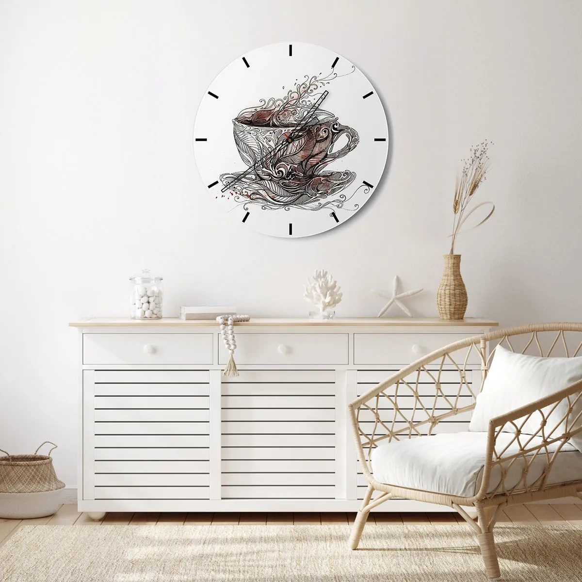 Reloj de pared - Reloj de vidrio - Una taza de café con un patrón artístico. - 30x30cm - Té para todo - Decoración de pared moderna para salón, cocina y dormitorio ARTTOR
