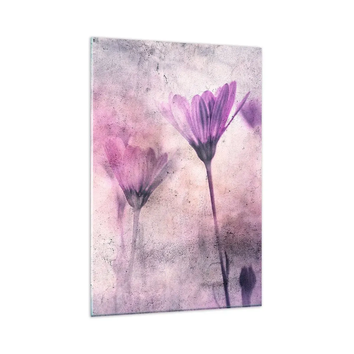 Cuadro sobre vidrio - Impresiones sobre Vidrio - Delicadas flores en tonos morados sobre un fondo claro. - 80x120cm - Sueño de flores - Decoración de pared moderna para salón y dormitorio ARTTOR