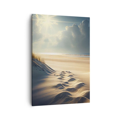 Cuadro sobre lienzo - Impresión de Imagen - Dunas doradas en la playa al atardecer con vistas al mar - 50x70cm - Paisaje tranquilizador - Decoración de pared moderna para salón y dormitorio ARTTOR