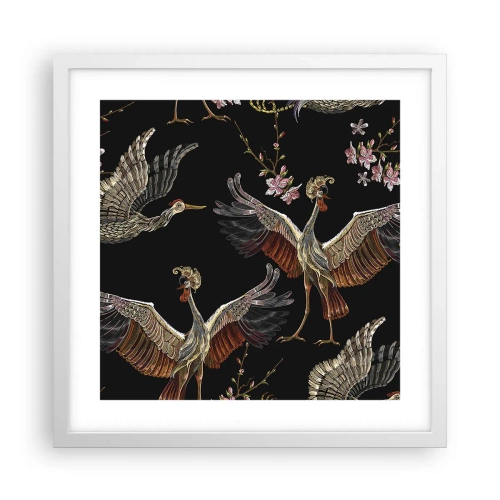Póster en marco blanco - Aves de cuento de hadas - 40x40 cm