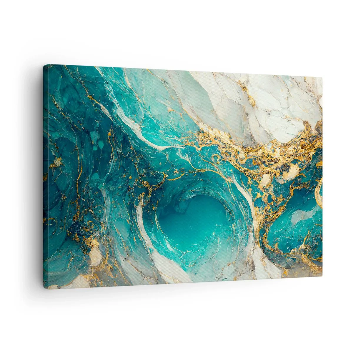 Cuadro sobre lienzo - Impresión de Imagen - Una composición abstracta en tonos turquesa y dorado. - 70x50cm - Composición con vetas de oro - Decoración de pared moderna para salón y dormitorio ARTTOR