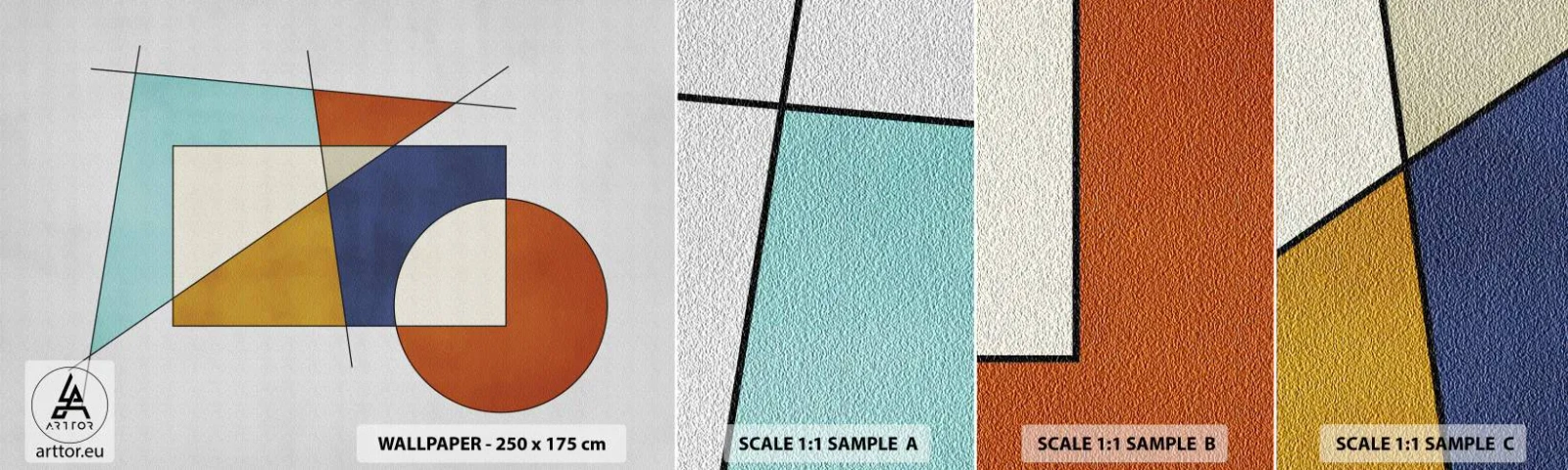 Muestra de fotomural autoadhesivo Deluxe Sticker - Abstracción: diversión modernista - Geométrico, Moderno, Minimalismo - 100x30 cm