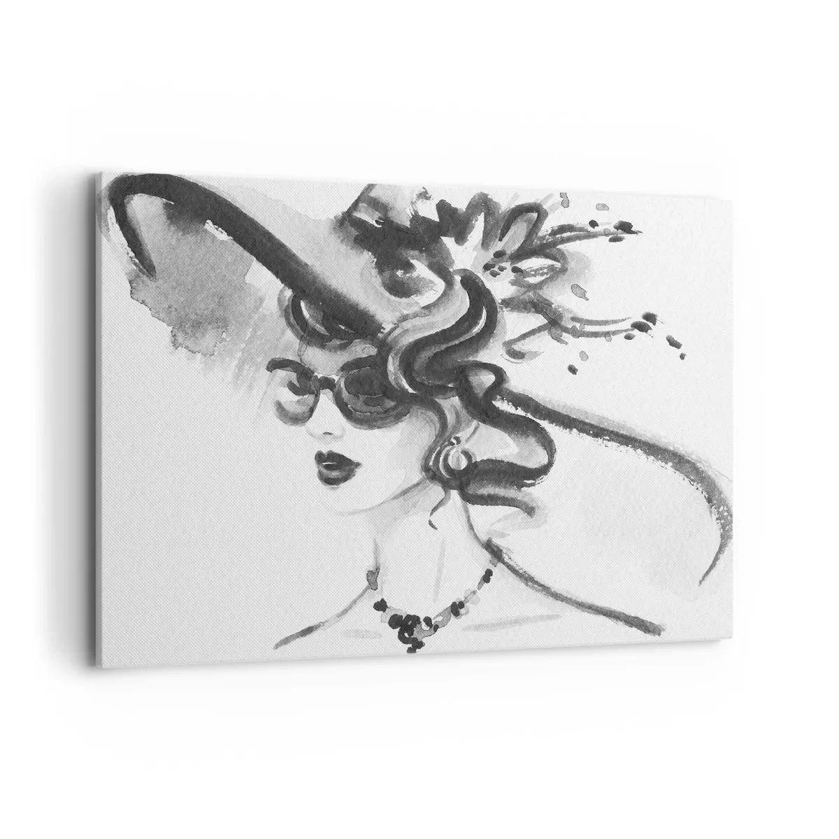 Cuadro sobre lienzo - Impresión de Imagen - Mujer elegante con sombrero en estilo blanco y negro - 100x70cm - Una dama con carácter - Decoración de pared moderna para salón y dormitorio ARTTOR