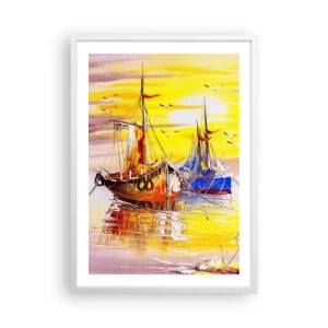 Póster en marco blanco - Un merecido descanso en el puerto - 50x70 cm