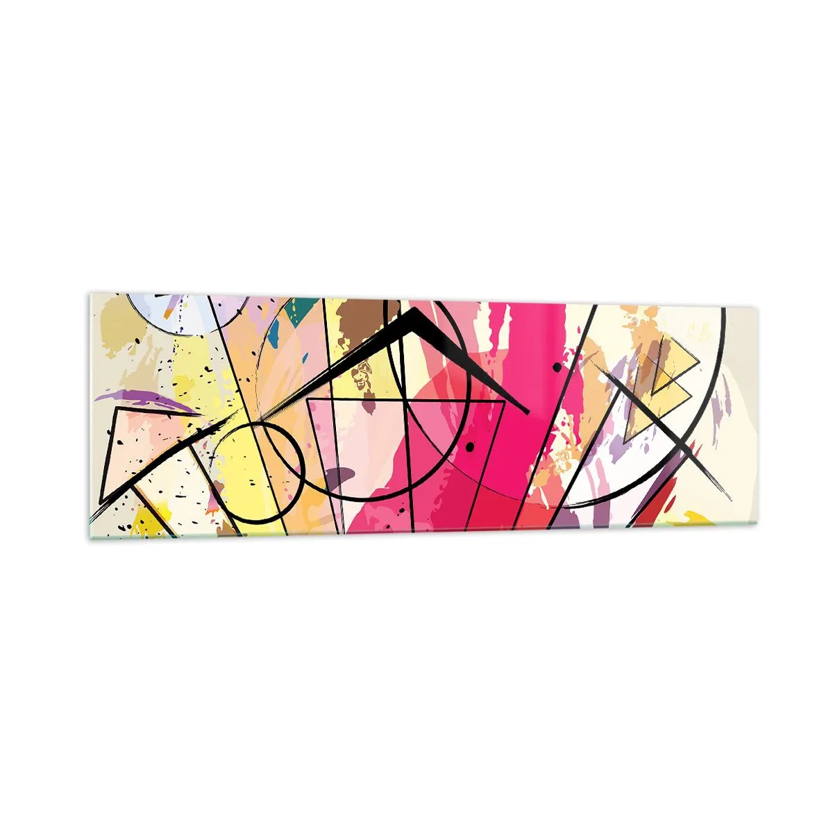 Cuadro sobre vidrio - Impresiones sobre Vidrio - Abstracción con líneas y formas geométricas. - 160x50cm - Explosión - Decoración de pared moderna para salón y dormitorio ARTTOR