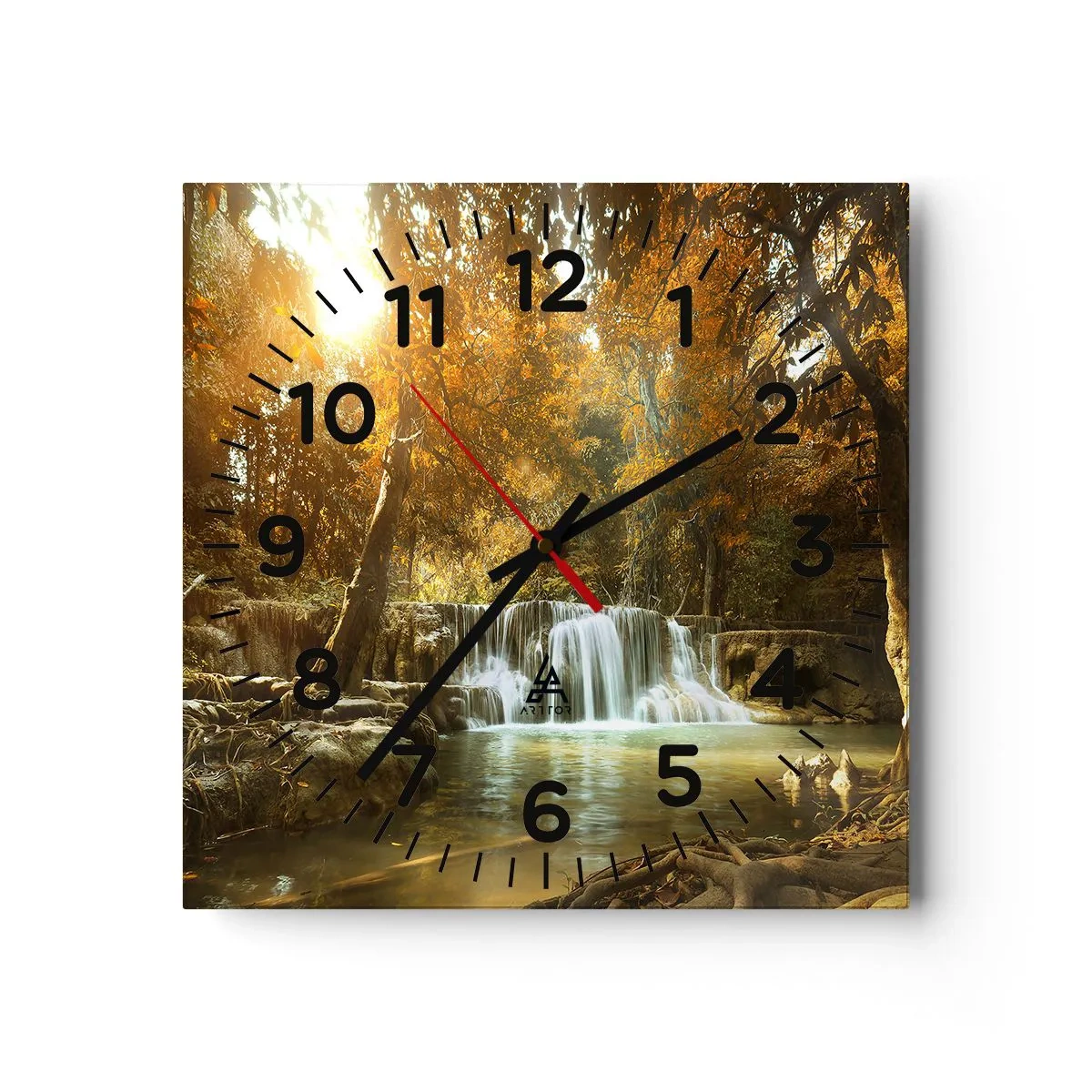 Reloj de pared - Reloj de vidrio - Una cascada en el parque - 30x30 cm