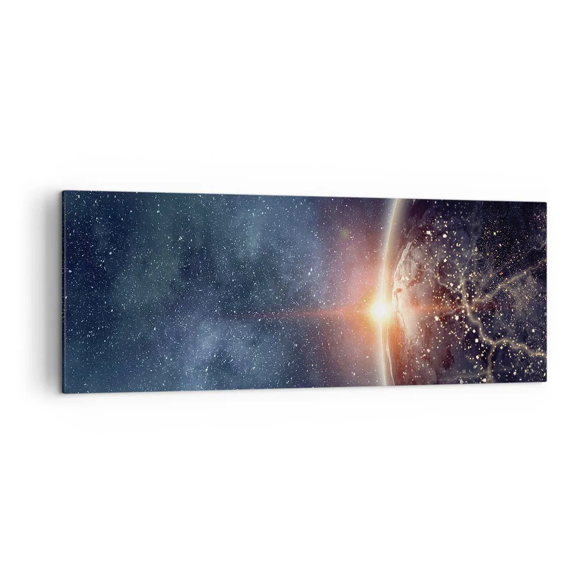 Cuadro sobre lienzo - Impresión de Imagen - La Tierra vista desde el espacio con el sol naciente - 140x50cm - En una nueva perspectiva - Decoración de pared moderna para salón y dormitorio ARTTOR