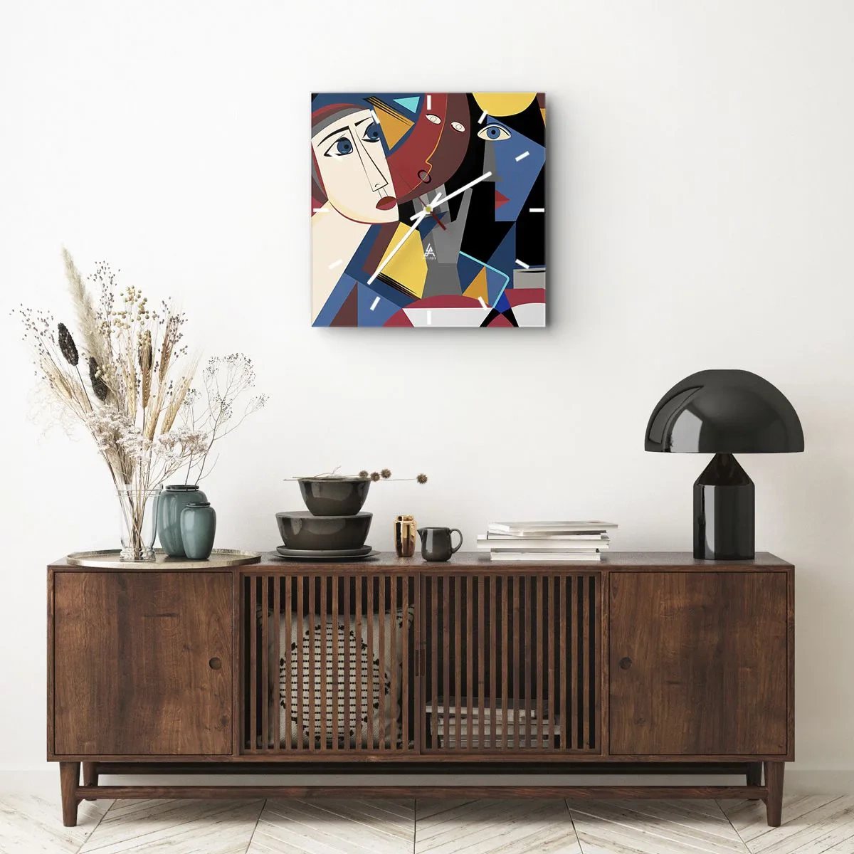 Reloj de pared - Reloj de vidrio - Conversación cubista - 40x40 cm
