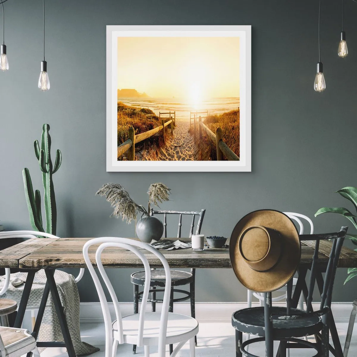 Póster en marco blanco - A través de la duna, hacia el sol - 30x30 cm