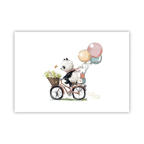 Póster - Panda en bicicleta con globos y flores. - 100x70cm - Un día feliz - Decoración de pared moderna para salón y dormitorio ARTTOR