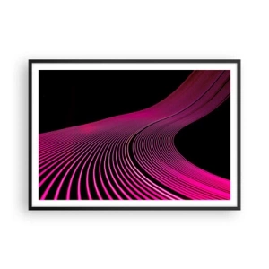 Póster en marco negro - Líneas futuristas en tonos rosa sobre fondo negro. - 100x70cm - Avenida de luz - Decoración de pared moderna para salón y dormitorio ARTTOR