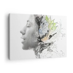 Cuadro sobre lienzo - Impresión de Imagen - Perfil de una mujer en un collage artístico de naturaleza y negritud. - 70x50cm - Inmersión en la naturaleza - Decoración de pared moderna para salón y dormitorio ARTTOR