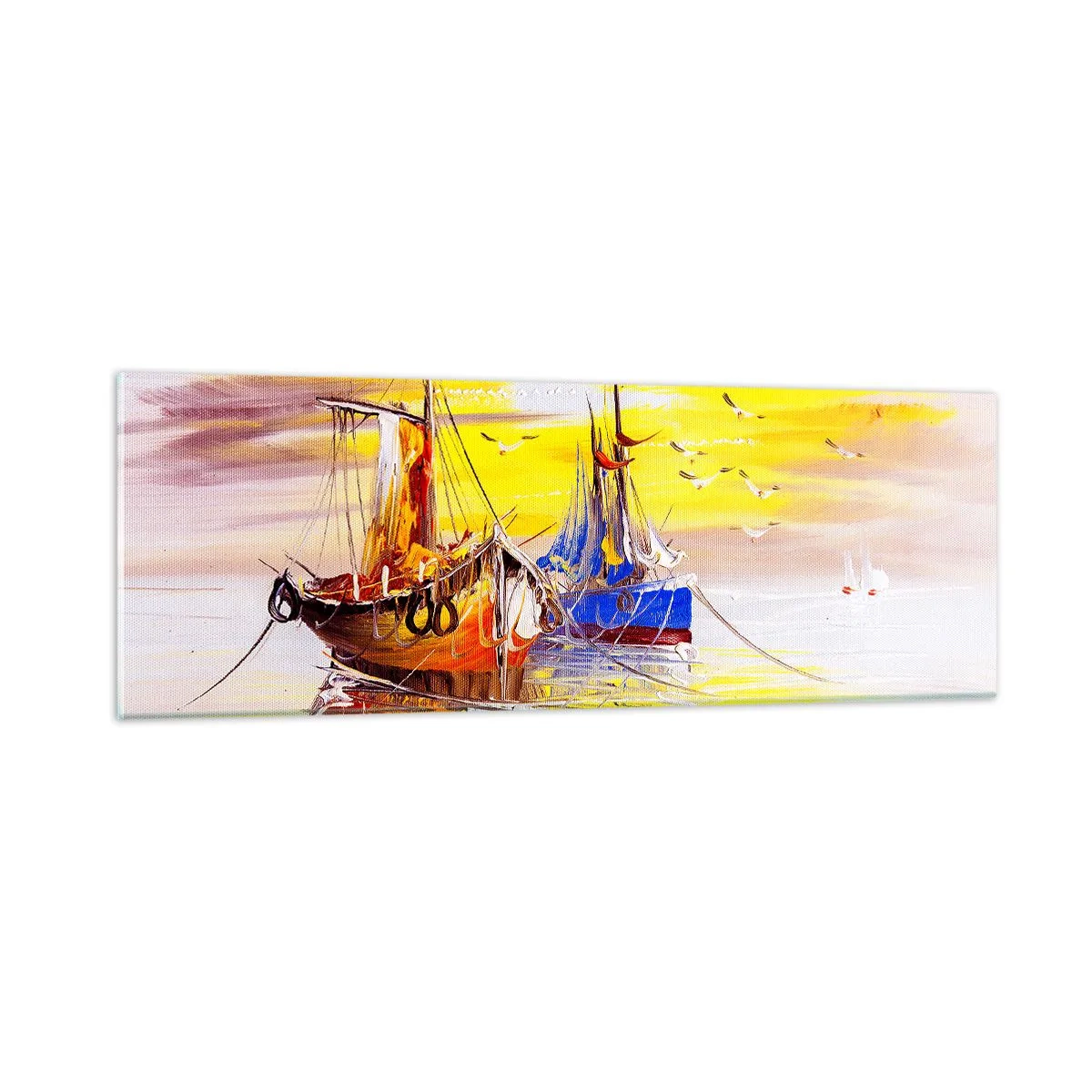 Cuadro sobre vidrio - Impresiones sobre Vidrio - Un merecido descanso en el puerto - 90x30 cm