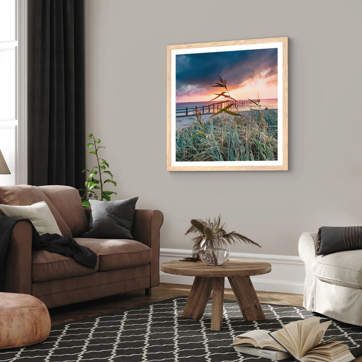 Póster en marco roble claro - Bailando con el viento - 40x40 cm