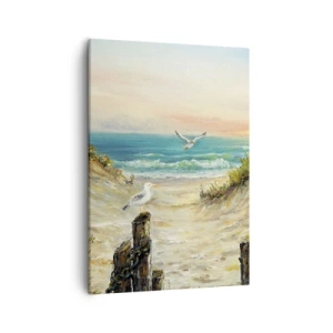 Cuadro sobre lienzo - Impresión de Imagen - Costa con gaviotas y dunas al atardecer - 50x70cm - Un retiro ventoso - Decoración de pared moderna para salón y dormitorio ARTTOR