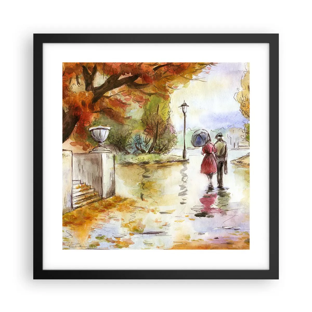 Póster en marco negro - Un otoño romántico en el parque - 40x40 cm