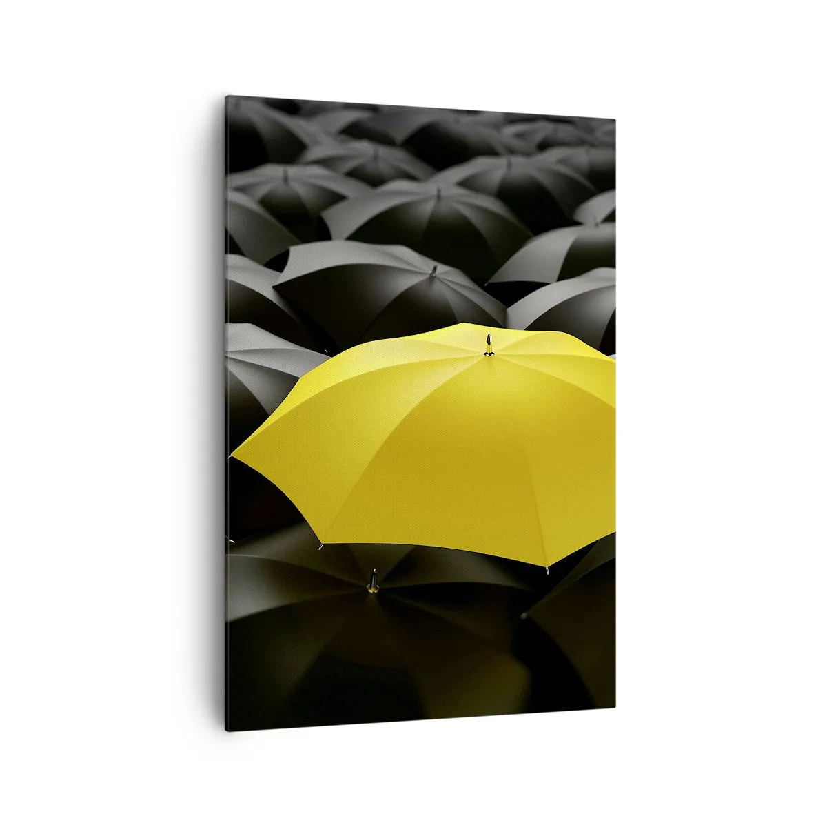 Cuadro sobre lienzo - Impresión de Imagen - Un paraguas amarillo entre paraguas negros. - 70x100cm - Adiós a la tristeza - Decoración de pared moderna para salón y dormitorio ARTTOR